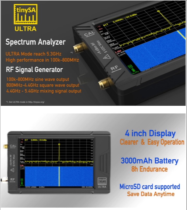 100kHz-5.3GHz Spectrum Analyzer tinySA ULTRA - Spectrum Analyzer - 1